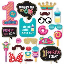 Glitter-Finished 1st Birthday Photo Booth Props Kit – 22 pcs