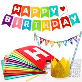 Rainbow Theme Premium Felt Happy Birthday Banner