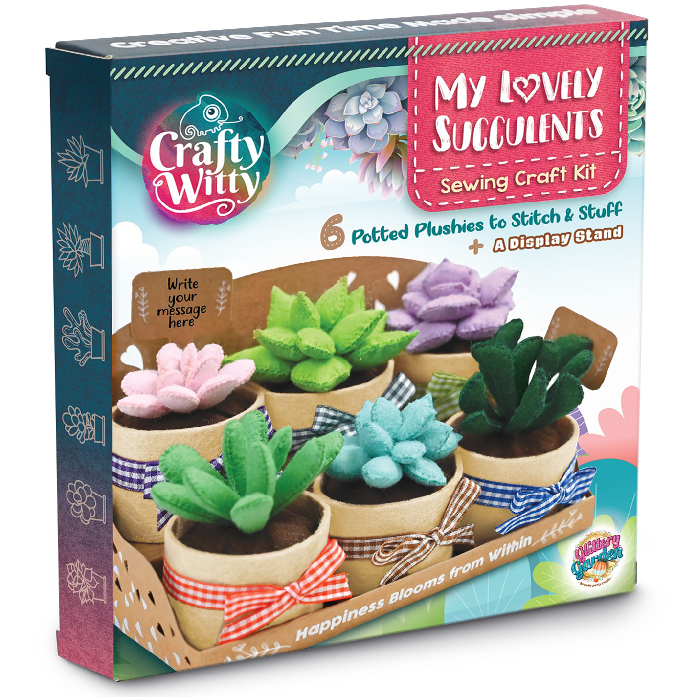 Felt Succulents Craft Kit. Make 6 Potted Colorful Plushies & A