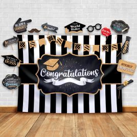 Printed Photo Booth Cards & Backdrop of Graduation Theme