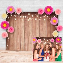 Rustic Floral Theme Soft Fabric Wood Photography Backdrop with Pink Flowers Studio Props Kit
