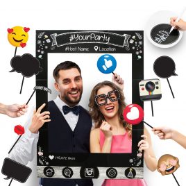 Insta-Themed Social Media Party Photo Booth Frame with Emoji & Speech Bubble