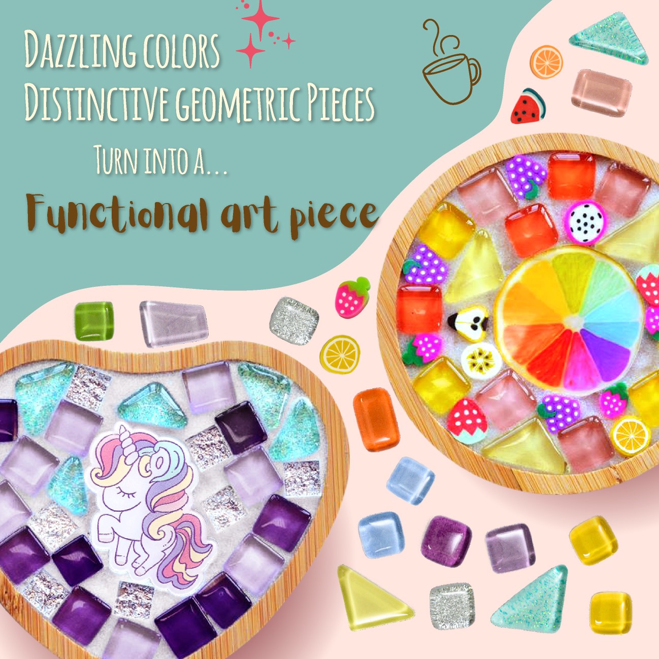 Mosaic Craft Kit – Decorate Your Own Unicorn and Rainbow Design Wooden  Coaster with Glass Tiles. Birthday Gift, Fun DIY Art and Craft Supplies.  Girls, Kids & Teens Activity Kit – Glittery Garden