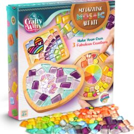 Mosaic Craft Kit – Decorate Your Own Unicorn and Rainbow Design Wooden Coaster with Glass Tiles. Birthday Gift, Fun DIY Art and Craft Supplies. Girls, Kids & Teens Activity Kit